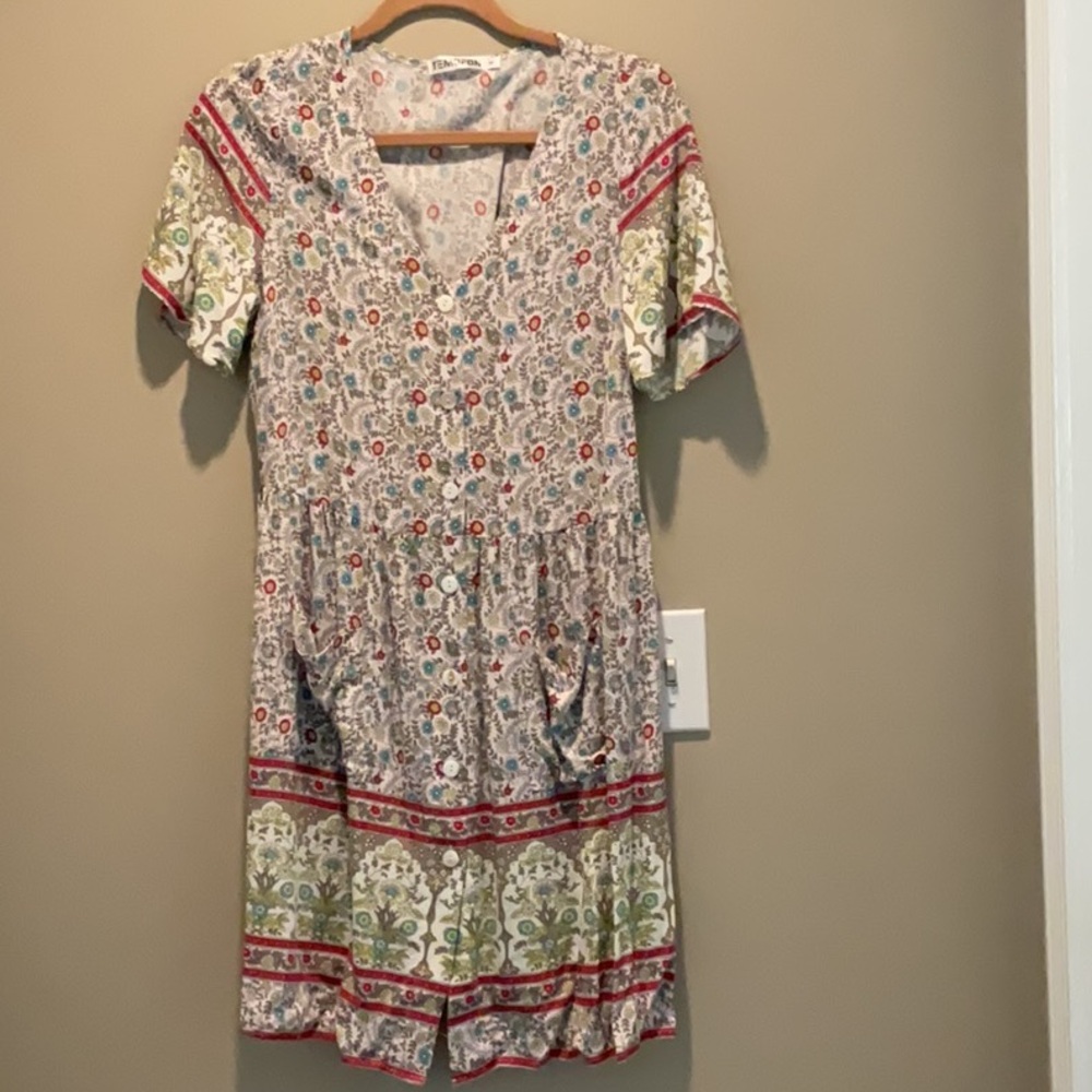 Floral Patterned Dress with Red Accents
